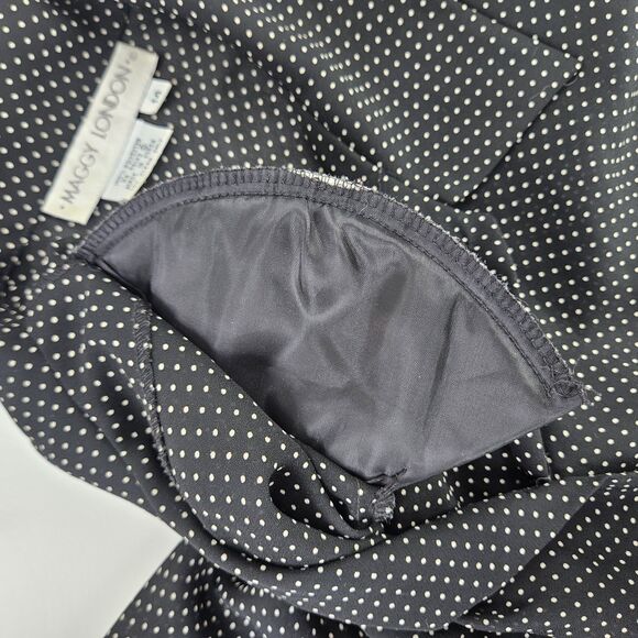 Vtg 80s/90s Maggie London Black White Polka Dot Blouse Shoulder pads L Sheer MOP - Picture 11 of 11